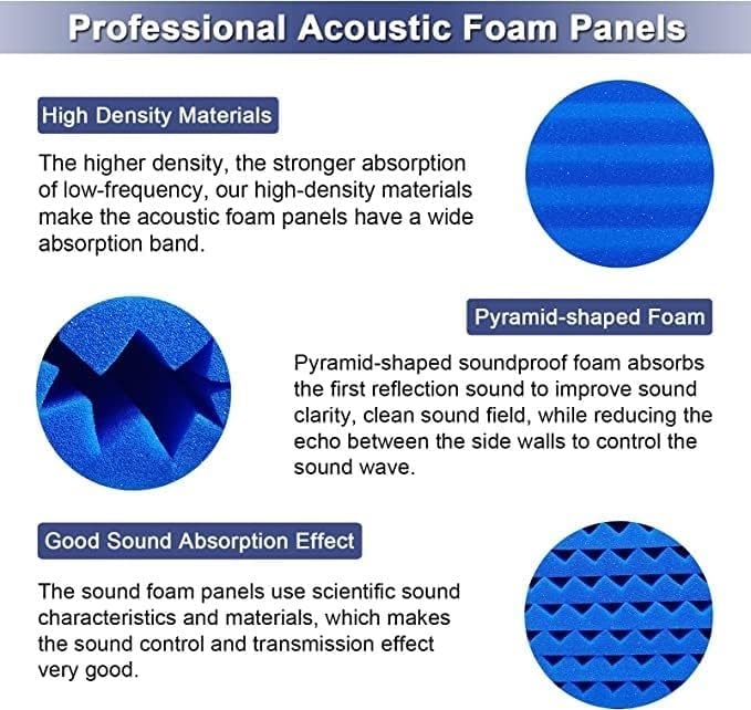 52 Pack Acoustic Foam Panels 1" x 12" x 12"Acoustic Wedge Studio Foam Sound Absorption Wall Panels (Black/Blue)