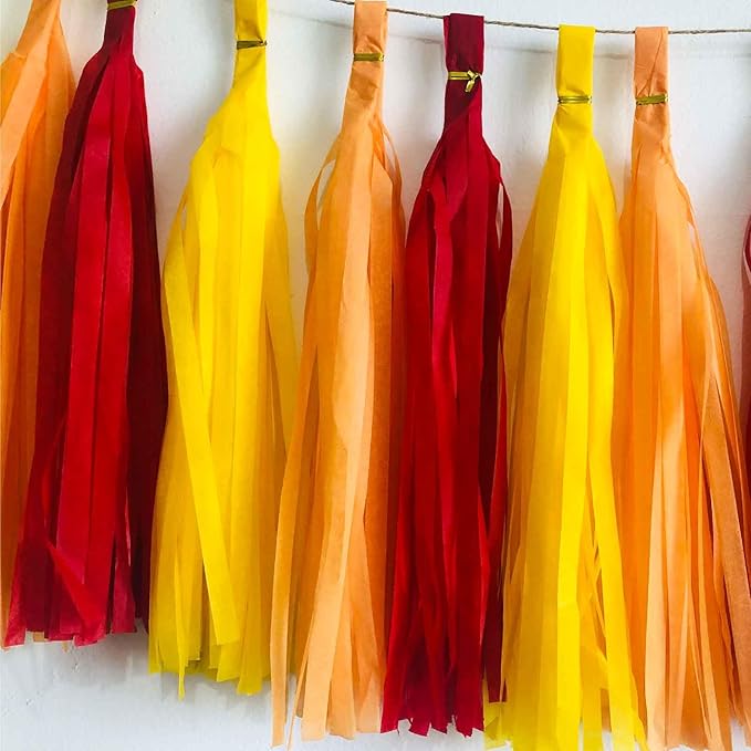 We Moment Red Orange Yellow Tissue Paper Tassels Party Tassel Garland Banner for Birthday Thanksgiving Party Decoration, DIY Kits,15PCS