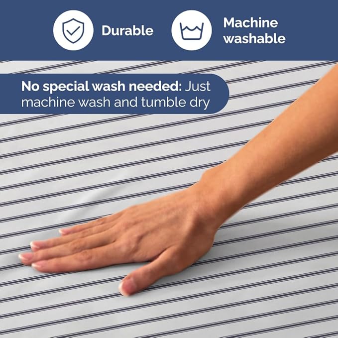 Blue and White Striped Sheets - 1 Flat & 1 Fitted Sheet & 2 Pillowcases w/ Deep Pockets - Cozy, Wrinkle & Fade Resistant - Ultra-Soft, Breathable & Cooling - Luxury Pinstripe Bedding - Full Size