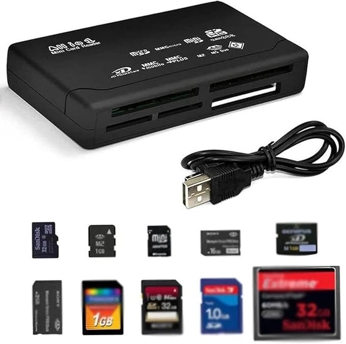 USB 2.0 All in One PC Memory Card Reader Adapter and Write Plug OSX Windows Chrome Compatible for SD/MMC/SDHC/XD/M2/Memory Stick/Micro SD/CF/Pro&Duo Cards