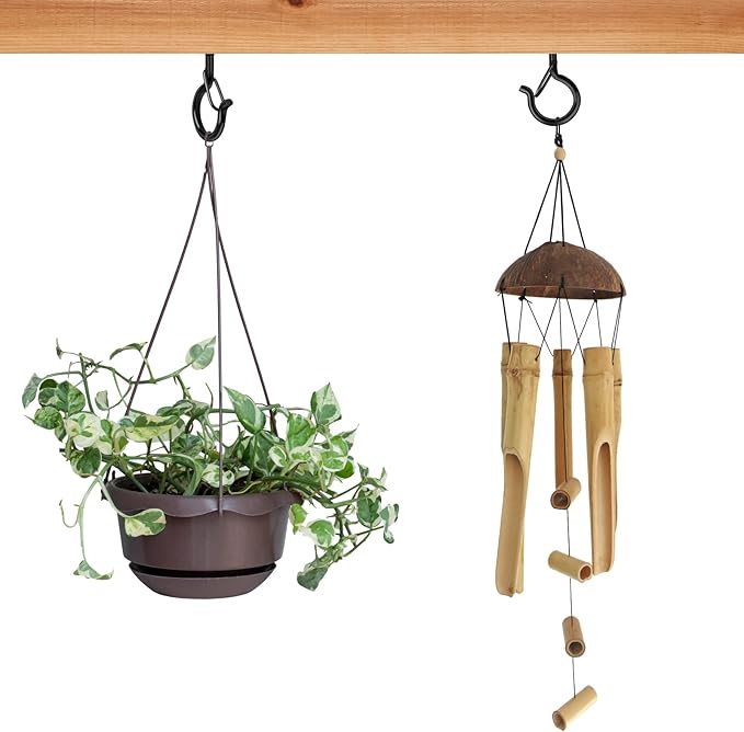 Q Hangers 100 Pack Screw-in Hooks for Outdoor String Lights, Swivel Hanging Basket Patio Hooks with Safe Buckle Screw in Eye Planter Hooks for Wall Ceiling