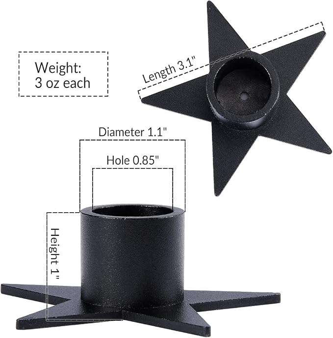 4PCS Pentagram Black Taper Candle Holders, Matte Iron Candlestick Holders Centerpieces for Home Decoration, Wedding Anniversary, Party, Housewarming Gifts.