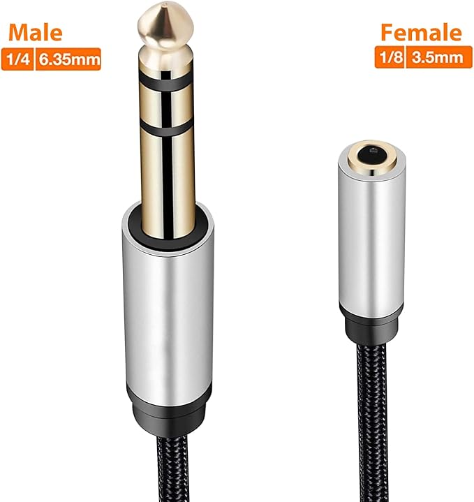 WISYIFIL 1/4 to 1/8 Headphone Cable Adapter, TRS Auxiliary Aux Cord 6.35mm Male to 3.5mm Female Stereo Jack Audio Adapter for Amplifiers,Guitar, Piano, Home Theater, Braided Cable 1ft (30cm)