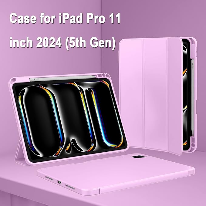 ZryXal iPad Pro 11 Inch Case (M5) 2025/ (M4) 2024 (Model: A2836/A2837/A3006), Trifold Stand Smart Cover with Pencil Holder and Soft TPU Back, Auto Wake/Sleep (Pastel Violet)