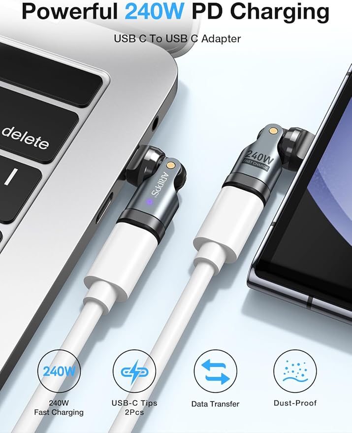 USB C Adapter [3-Pack], PD 240W USB C 90 Degree Adapter, Type C Right Angle Adapter/360 & 180 Degree USBC to USBC Adapters for Phone 17/16/15, MacBook Pro/Pad Series, Samsung Galaxy, Tablet, Laptop