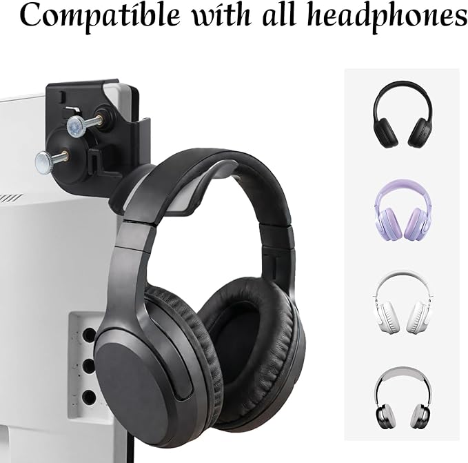 Fukaisu Clamp-On Monitor Headphone Stand, Adjustable Headset Holder Monitor Mount with Silicone Protection Desk Organizer for Home Office Gaming & Study