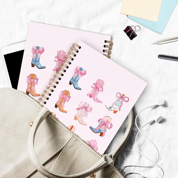 dvhdajed Coquette Western Spiral Notebook, Pink Cowgirl Boots Journaling Notebooks, Preppy Cowgirl Spiral Journal for Girls Women, Girly Western Office School Supplies Gifts, 5.5x8.3 In