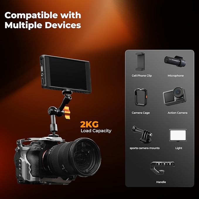 K&F CONCEPT 6" Magic Arm Clamp Kit with 1/4" & 3/8" Thread Screw, 360°Ballhead Articulating Friction Arm with Camera Clamp Mount for Monitor, LED Light, Webcam, Action Camera