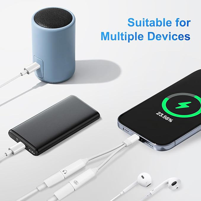 USB C Splitter，2 in 1 USB C Headphone and Charger Adapter Audio Dongle Cable with PD 100W for iPhone 16 15 Pro Max, Pixel 9 8 7, Galaxy S24 S23 S22, iPad Pro (White)