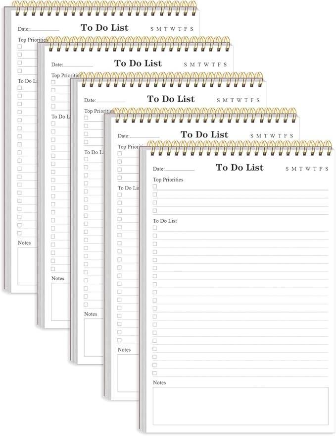 Yaridar (5-Pack) To Do List Notepad - A5 Undated Daily Planner, 250 Sheets/500 Pages To Do List Notebook for Work, Spiral Waterproof Notepad for Office Supplies, School Planner, 5.8" x 8.3"