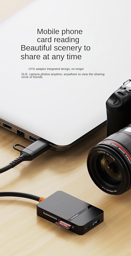 High-Speed 8-in-1 USB 3.0/USB-C OTG Card Reader - 104MB/s CF/SD/TF/MS Adapter with Dual Ports & LED | Mac/PC/Android