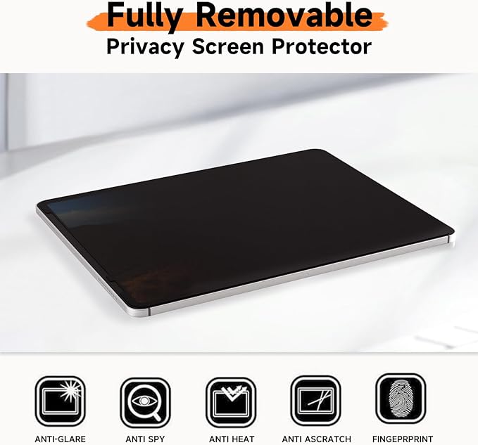 Upgrade 360° Privacy Screen Protector for iPad Air 13 inch M3 2025 & M2 2024, (iPad Air 7th/6th Generation), Magicsuction 4-Way Anti Spy Glare Blue Light Filter (Landscape+Portrait Privacy)