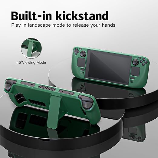 bibuks ﻿Steam Deck Case,Steam Deck OLED Protective Case,Non-Slip Skin Protective Shell Accessories with Kickstand ,2 Screen Protector, 4 Thumb Grip (Green)