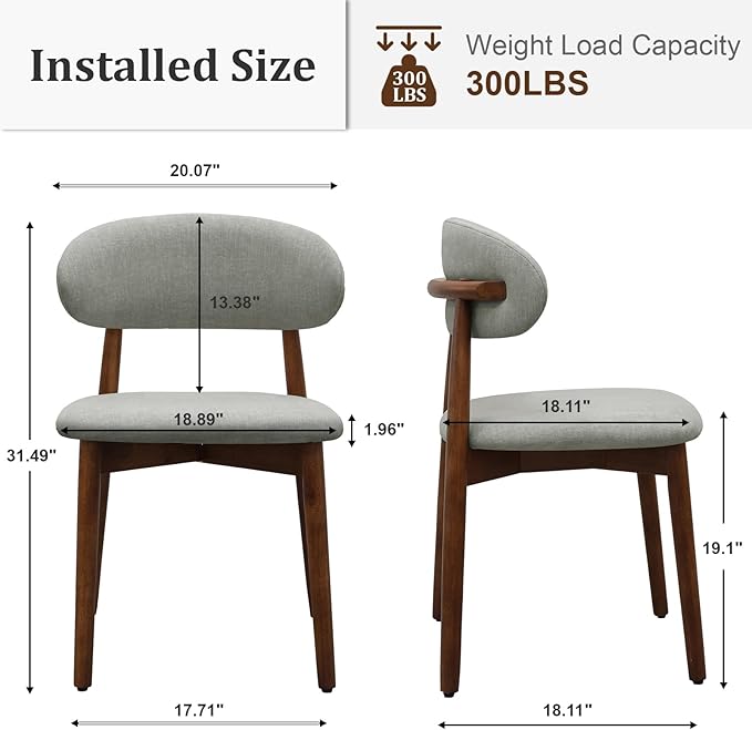 Farmhouse Dining Chairs Set of 8, Mid Century Modern Fabric Upholstered Kitchen Chairs, Wooden Dining Room Chair with Curved Back for Kitchen Dining Room Restaurant Cafe, Light Green (Only Chairs)