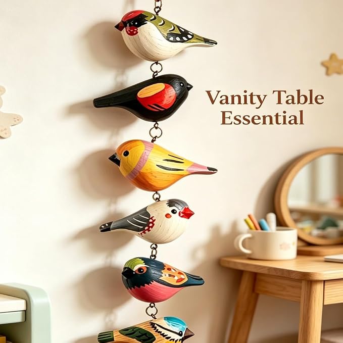 Rustic Hand Painted Bird Ornament Handcrafted Wooden Colorful Birds, Carved Northern Figurine for Hanging Decor Indoor Outdoor, Holiday Festival Gifts, for Home Garden(B)