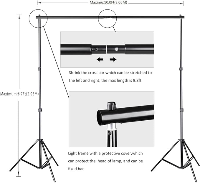 SLOW DOLPHIN Photo Background Support System with Backdrop Stand Kit, 100% Pure Muslin 6.5 Ft x 10 Ft (White/Black) Backdrop,Clamp, Carry Bag for Photography Video Studio