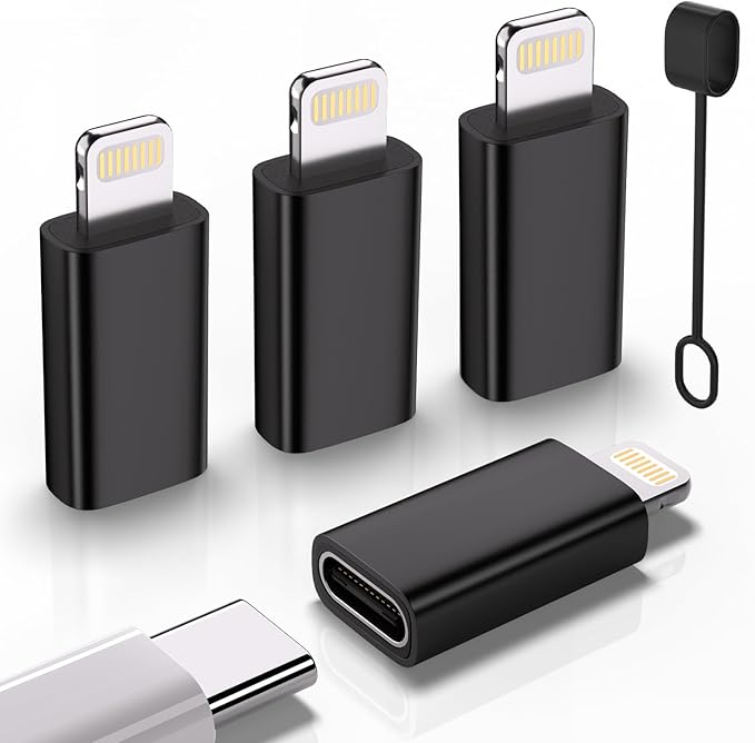 USB C Type C to Lightning Adapter （4 Pack） 1.8-2.2A 15W Fast Charging Support Data Sync,Lightning to USB Type C Cable Adapter for iPhone/iPad/for Airpods,with Anti-Lost Loop,Not for Audio/OTG (Black)