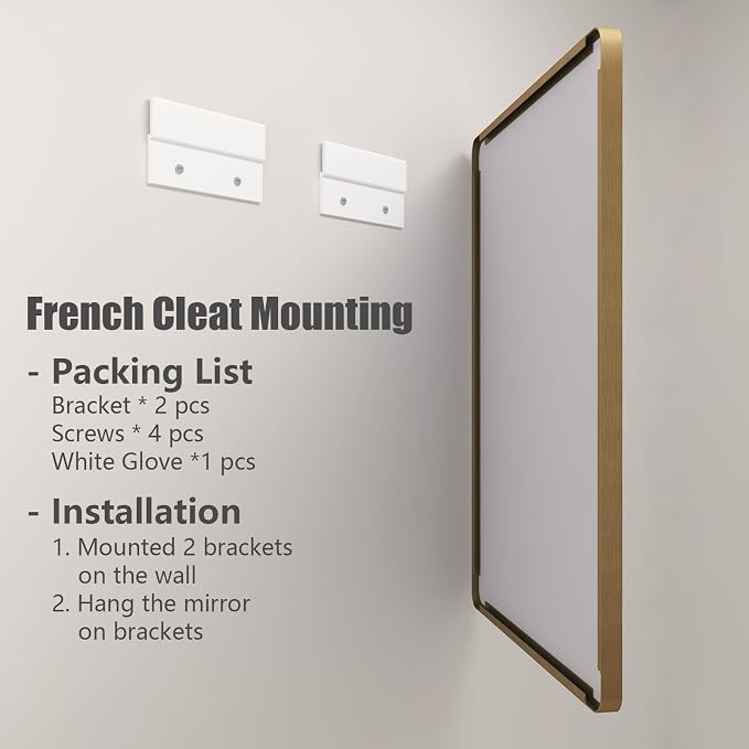 55x30 Gold Bathroom Mirror, Brushed Metal Frame Gold Vanity Mirror, Large Rectangle Mirror for Wall, Rounded Corner, Shatterproof, Anti-Rust (Horizontal/Vertical)