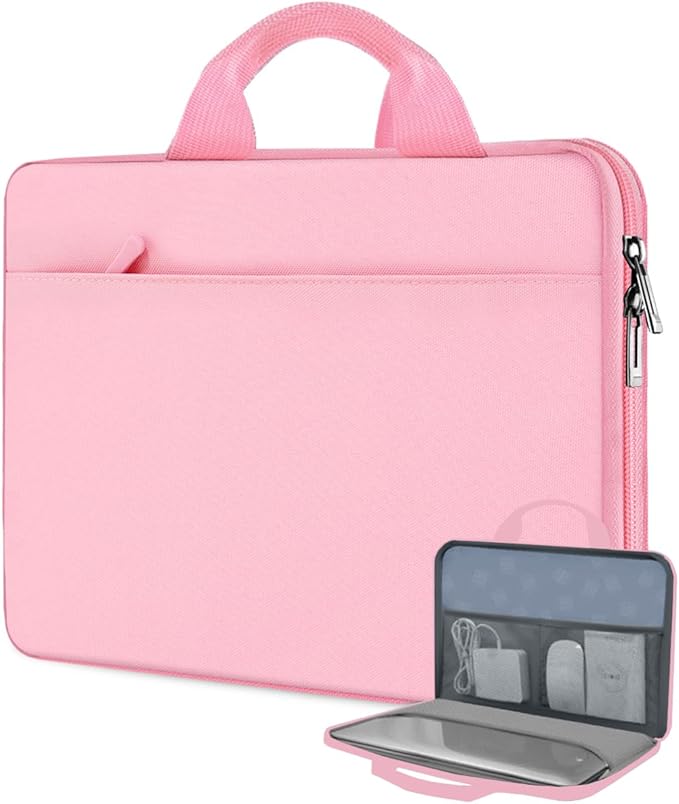 Hseok Laptop Case 13.3-14 inch Briefcase Handbag, Water-Resistant and Shockproof Computer Sleeve Compatible with MacBook Pro 14", Mac Air/Pro 13.3" and 13"-14" Notebooks Chromebooks,Pink