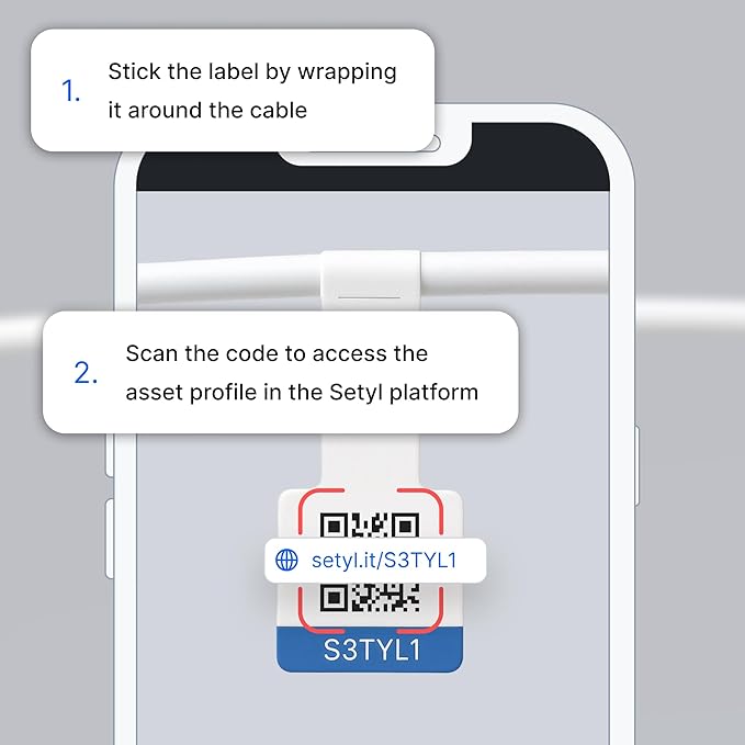 Cable Labels for Thick Cables - 100 Pack Heavy Duty Wrap-Around QR Code Stickers - Asset Tags for IT Cable Management