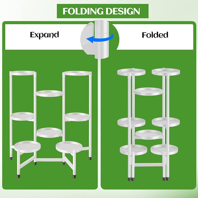 8 Tier Plant Stand Indoor Tall, Tiered Plant Stands Outdoor for Multiple Plants, Corner Metal Folding Flower Display Holders Rack Shelf for Living Room Balcony Garden, Cream White