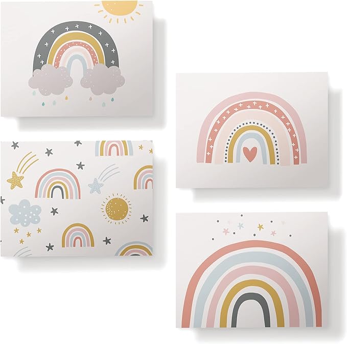 Twigs Paper - 12 Vibrant Rainbow Blank Greeting Cards with Envelopes - 4 Different Design Cute Stationery Set for All Occasions - Assorted Rainbow Bulk Set - Made in USA (5.5 x 4.25, Set of 12)