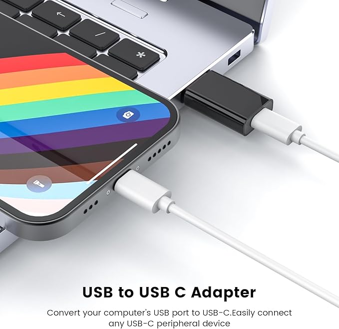 MOSWAG USB to USB C Adapter, USB C Female to USB Male Adapter Compatible with Apple MagSafe Watch 9/8/7/SE/Ultra, for iPhone 15 14 13 12 Mini Pro Max,iPad,Galaxy Note,Pixel,CarPlay,Wall Plug