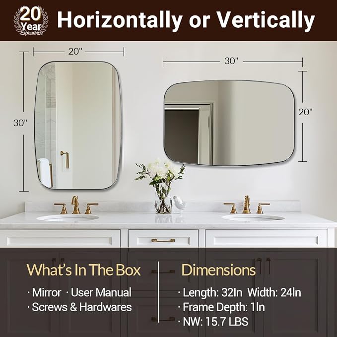 ANDY STAR Oval Mirror for Bathroom, 20x30 Polished Chrome Oblong Bathroom Mirror for Vanity with Stainless Steel Metal Frame, Modern Anti Rust Wall Mounted