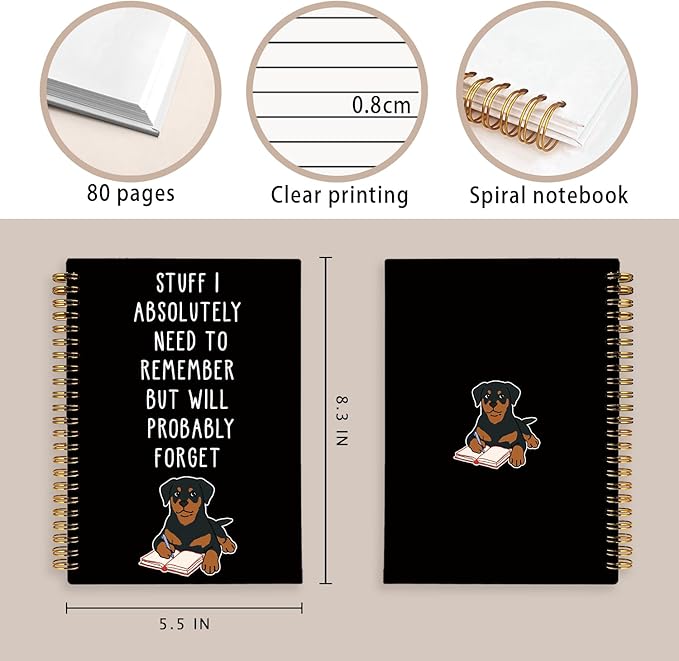 LIANGW Funny Rottweiler Gifts Spiral Notebook Journal, Pet Dog Mom Lovers Owner Gifts Journal for Writing, Rottweiler Gift for Women, Dog School Office Stuff Supplies, 5.5x8.3 Inch