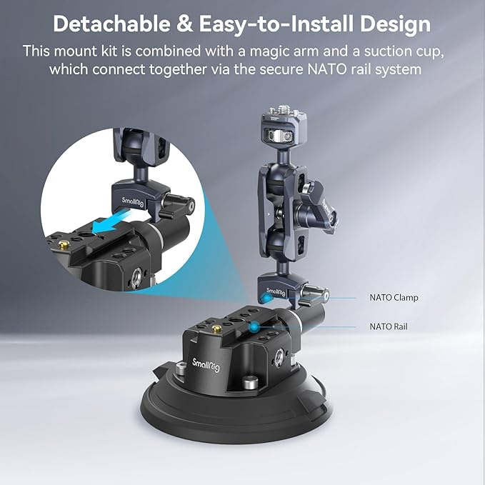 SMALLRIG 4" Camera Suction Mount with Ball Head Magic Arm, Car Mount for Lightweight Camera/Action Camera/Phone, Air Pump Vacuum Suction Cup, Max Load 3kg/6.6 Pound - 4236