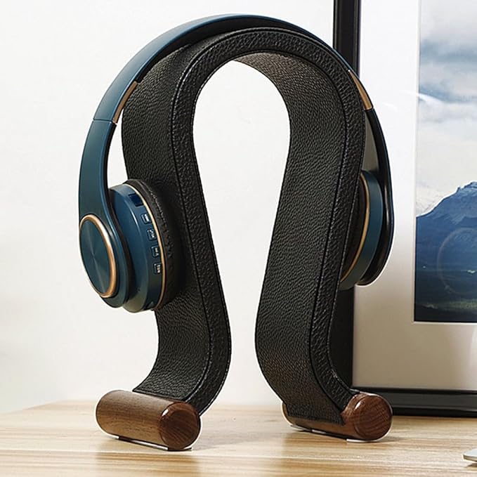 TKOWTB U Shape Leather Headphone Holder Headset Display Stand for PC Gaming Earbuds Shelf Hanger,Black