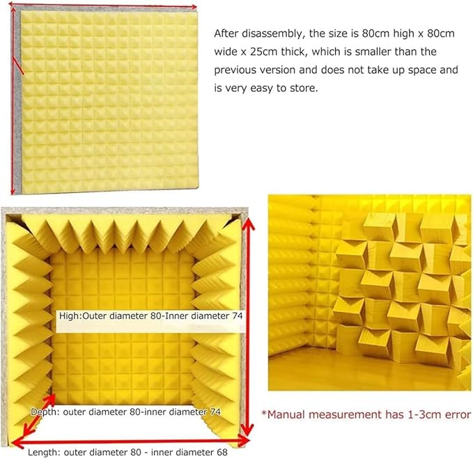 Sound Proofing Panels Portable Sound Proof Foam Panels Soundproof Booth 80 * 80 * 80CM Desktop Soundproof Cover Vocal Recording Booth for Recording Studio, Home, Offices,Yellow