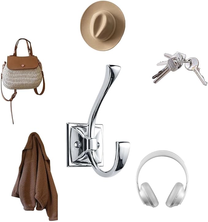 3 Pack Decorative Heavy Duty Towel Hooks for Hanging Robe Double Polished Chrome Coat Hooks Wall Mounted with Screws for Key, Towel, Bags, Cup, Hat