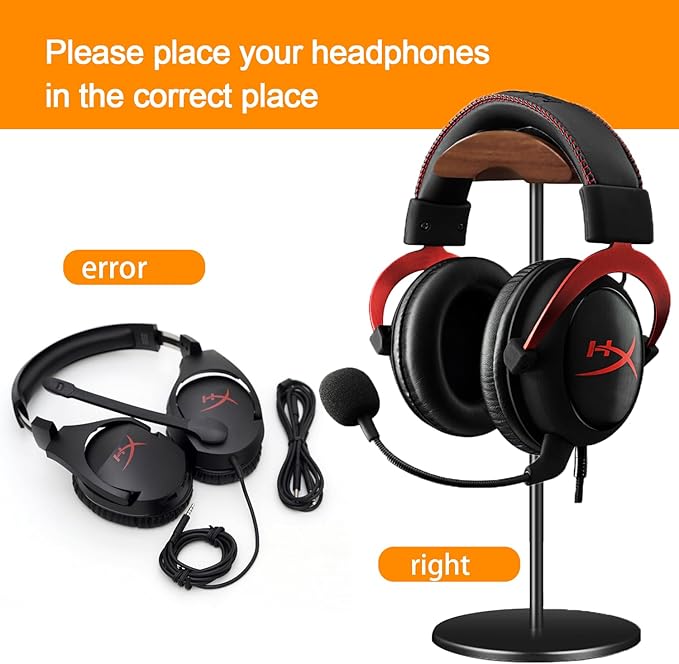 Micool Headphone Stand, Aluminium and Wood Gaming Headset Stand Holder for All Size Headphones with Stable Heavy Base, Headphone Holder for Desk