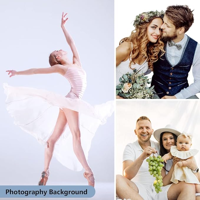 10X20ft White Photo Backdrops for Photography, LCUIRC Two Rod Pocket Backdrops Curtain for Parties, Polyester Background with 4 Clamps for Product Protrait Photoshoot or Parties Decoration