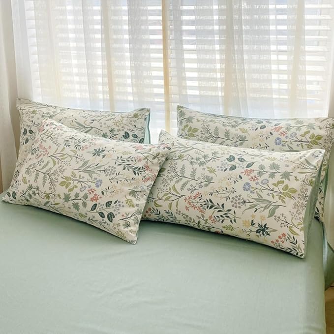 Floral Wildflower Duvet Cover Full Sage Green Botanical Duvet Cover 100% Cotton Vintage Floral Bedding Set Full Rustic Garden Flower Comforter Cover Girls Cottagecore Bedding Set with 2 Pillowcases