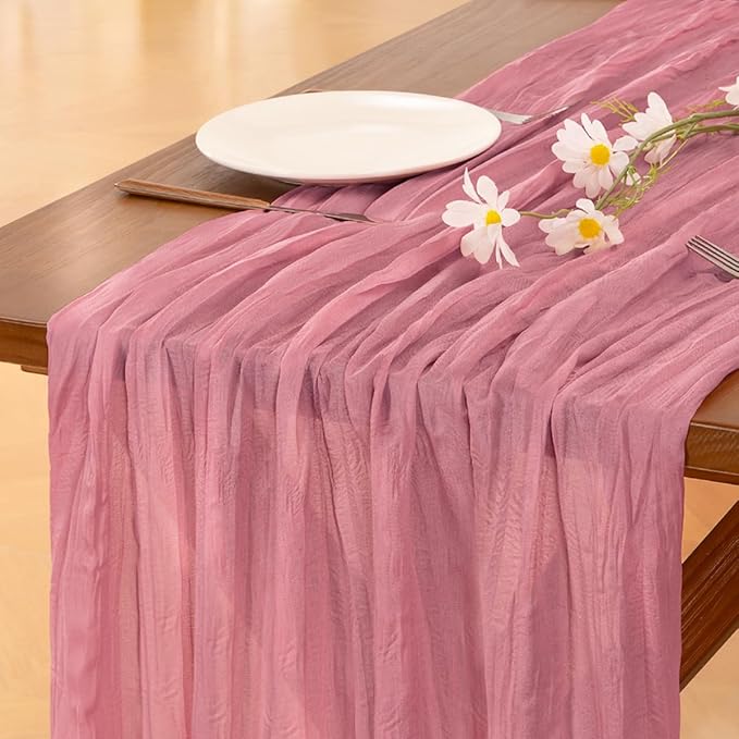 Socomi Mauve Cheesecloth Table Runner Boho Rustic Fall Thanksgiving Gauze 120 inch 10FT Cheese Cloth Runner for Wedding Party Baby Shower Birthday Home Decor Holiday Decorations