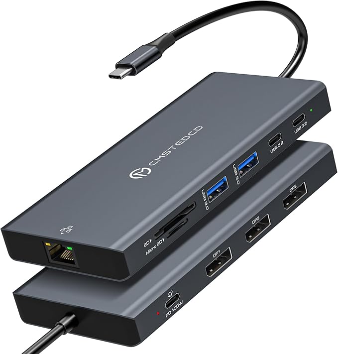 DGYBDFC USB C Docking Station 3 Monitors 100W PD 4K120Hz 12 in 1 Thunderbolt to Triple Displayport Docking Station USB C Hub Multiple Adapter, 2xUSB-C 3.2, 2xUSB-A 3.0, SD Card, 1000Mbps Ethernet