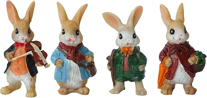 4pcs Miniature Rabbit Statues Decorative Fairy Garden Accessories, Bunny Set Status, Indoor and Outdoor Decoration