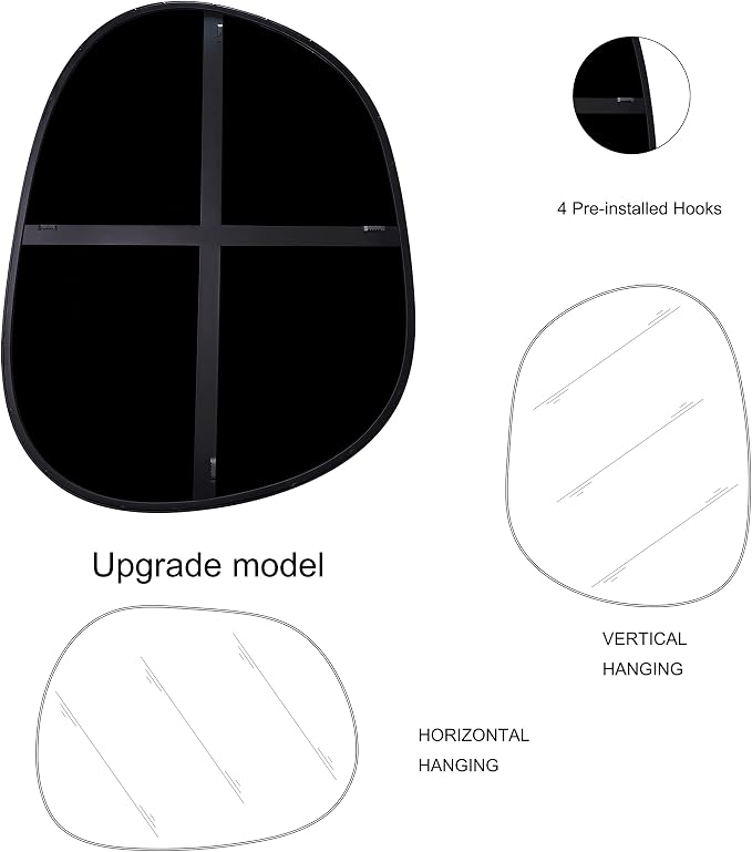 ELEHUME Asymmetrical Wall Mirror for Decor 17.5"*22.5", Modern Black Framed Wall Mirror for Living Room Bathroom Bedroom Entryway ELE-STOU-0066B