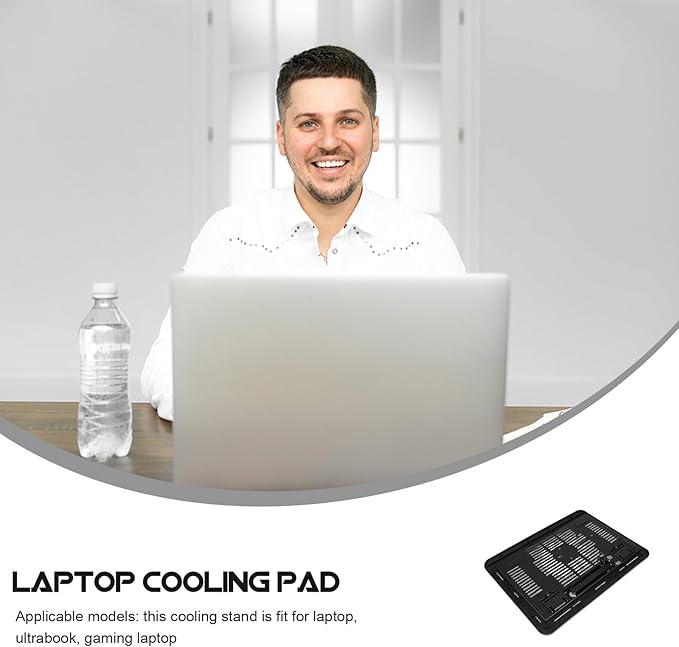 HOMSFOU Silent Laptop Cooling Fan Pad with Anti-Slip Plastic Bracket, Notebook Cooler Stand for Desk Use, Black Laptop Riser Holder Compatible with Tablets and Computers
