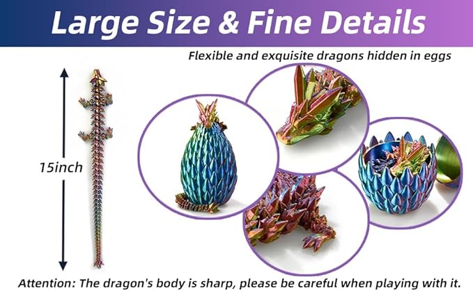 15inch 3D Printed Dragon Eggs Fidget Toys,Mystery Crystal Dragon Egg for Easter Basket Stuffers, Easter Toys & Decor – Unique Easter Basket Essentials for Kids & Collectors
