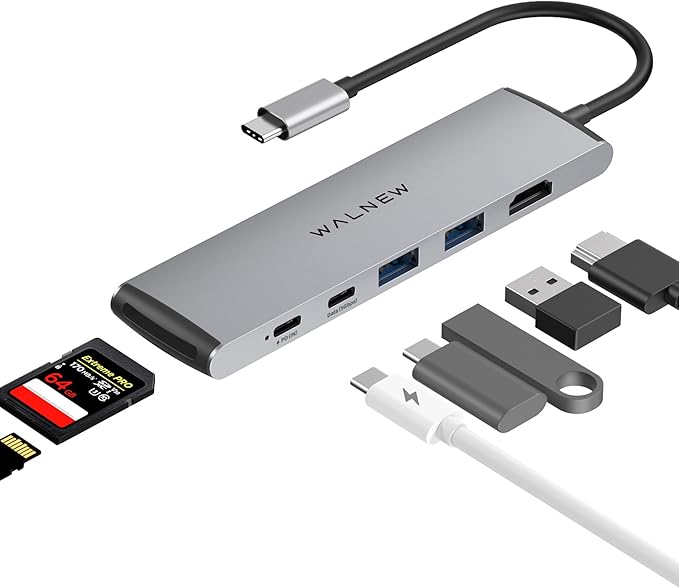USB C Hub, WALNEW 7 in 1 USB-C Docking Station with 4K HDMI,100W PD, 3 5Gbps Data Ports(1 USBC & 2 USB 3.0),TF/SD Card Reader, USB Hub for Laptop, MacBook Pro/Air/Mac/Dell/HP/ASUS/Acer/Steam Deck
