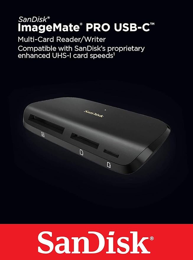 SanDisk ImageMate PRO USB-C Multi-Card Reader/Writer for SDHC, SDXC, MicroSD, CF Cards - UHS-I, UHS-II, 3.0 Compatible (SDDR-A631-GNGNN) Bundle with (1) Everything But Stromboli MicroSD to SD Adapter