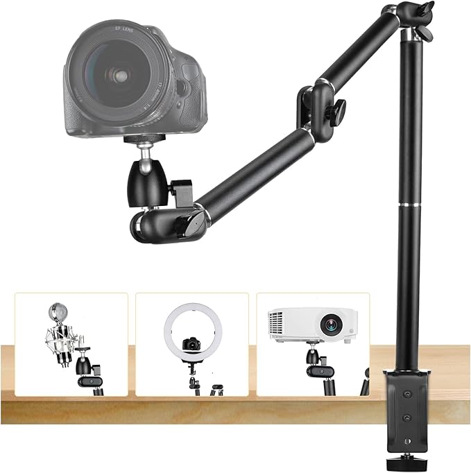 TARION Desk Camera Mount Stand Heavy Duty Articulated Camera Arm Articulating Table Mount Stand Adjustable Flexible Gear Joints TKA01-L