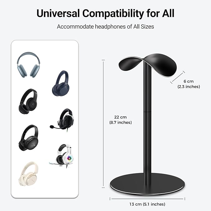 ANSHAWTIY Aluminum Alloy Headphone Stand for Desk, Gaming Headset Holder with Non-Slip Weighted Base, Compatible with AirPods Max and Over-Ear Headsets, Space-Saving Design (Black)