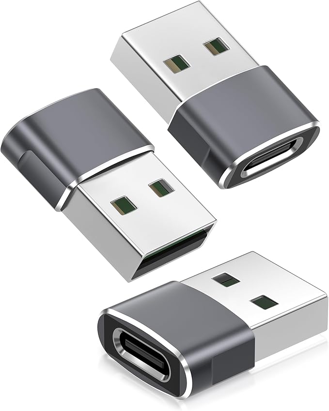 Basesailor USB to USB C Adapter,USBC Female to USB A Male Adapter,Type C Converter Charger for iPhone 17 Pro Max,16 15,Apple Watch iWatch S11 S10 SE,AirPods 3,iPad mini Air,Samsung Galaxy S25,Gray