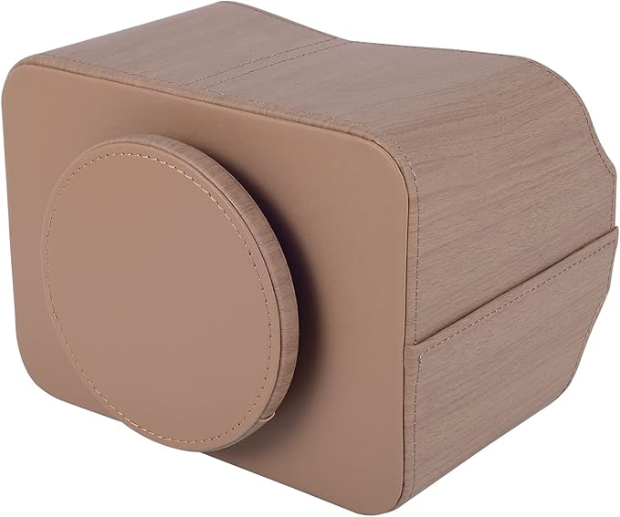 RHCSZ Leather Remote Control Holder/Caddy 360 Degree Rotating, Desk Organizer for TV Remote Controllers,Pen,Calculator,cell phone,gadget storage box,Nightstand Decoration(Light wood grain)