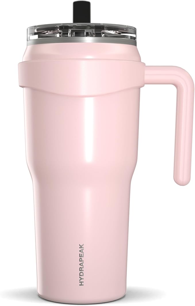 Hydrapeak Roadster 40oz Stainless Steel Tumbler Double Wall Vacuum Insulated Water Bottle With Handle And 2 in 1 Straw Lid (Seashell)