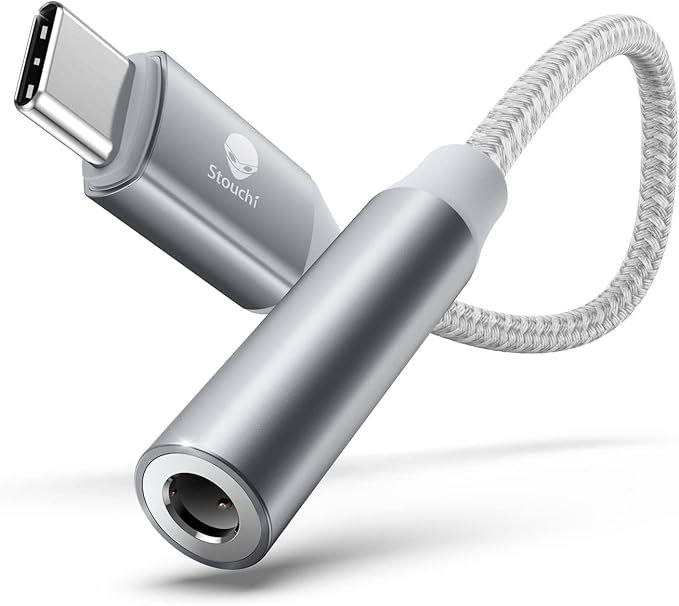 Stouchi USB C to 3.5mm Dongle Adapter, Type C Headphone Audio Jack Cable Cord Hi-Fi DAC Chip for iPhone 17/16 /15, Pixel 9/8 /7/6, iPad, Samsung Galaxy S25 S24 S23 Ultra (1, Silver, 0.38ft*1)